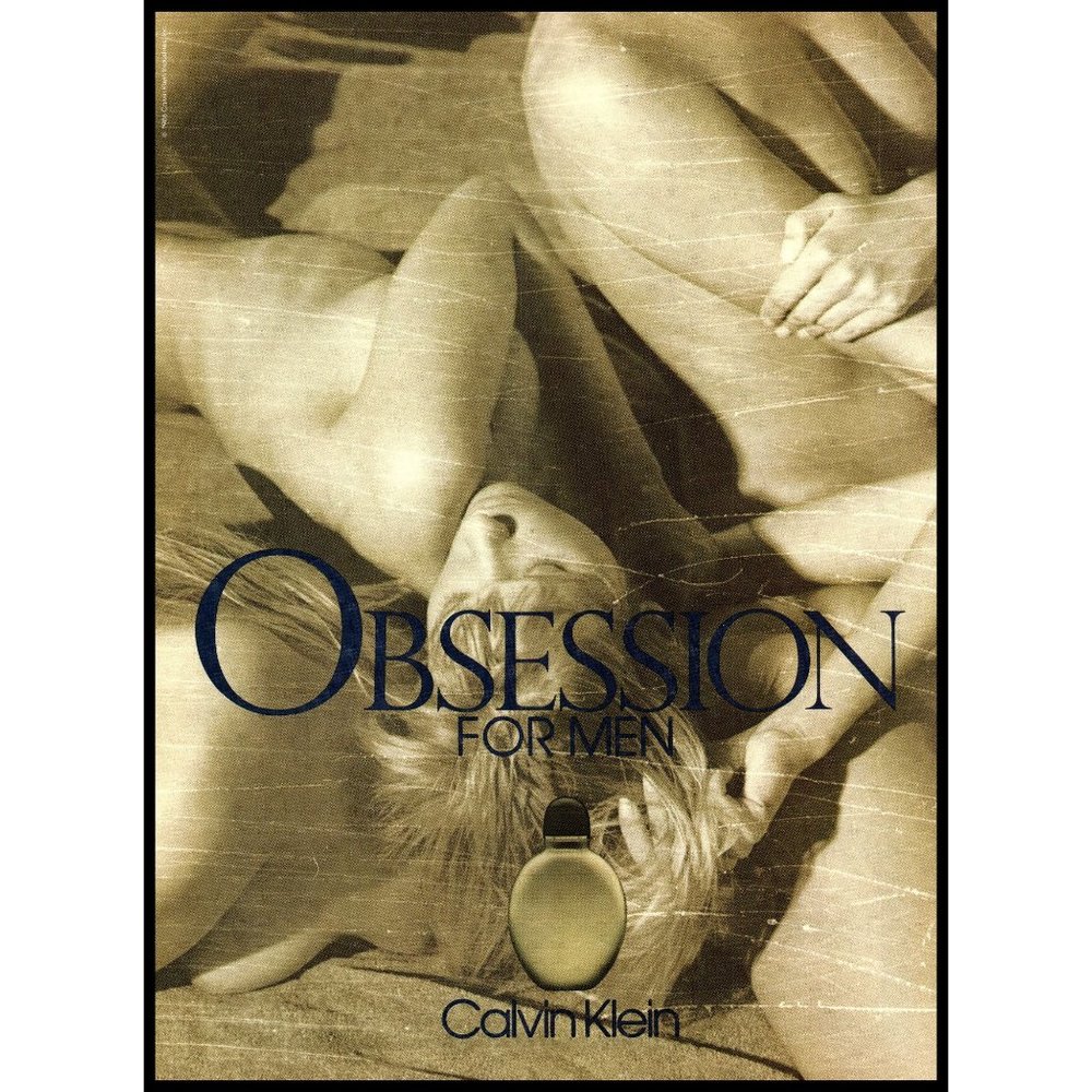 1986 Calvin Klein Obsession Men Cologne Vintage Print Ad Sexy Models Wall Art